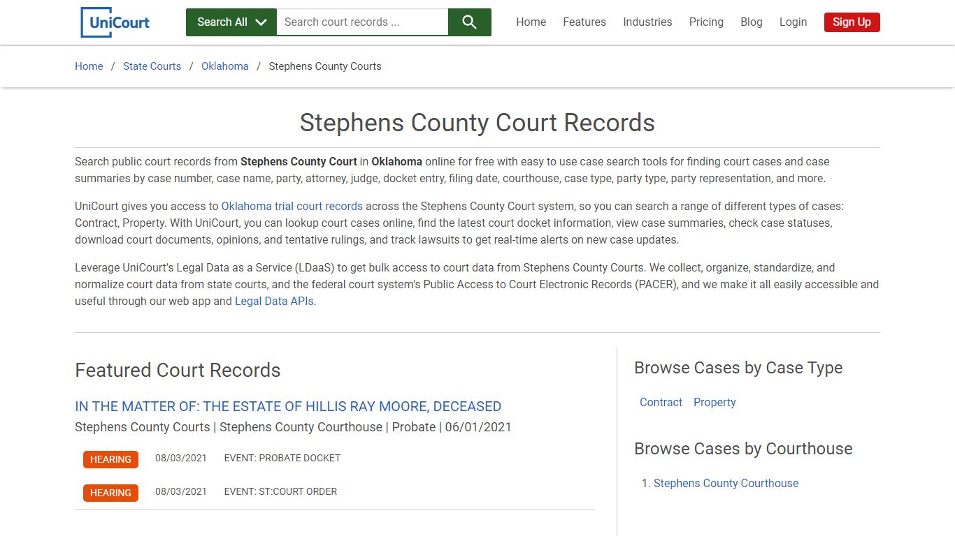 Stephens County Court Records | Oklahoma | UniCourt